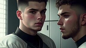 Two football players suck and jerk off after game with cum