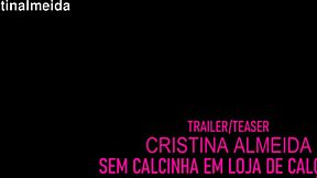 Cristina Almeida teases salesman in shoe store.