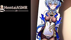 Beautiful blue-haired hentai babe casting love spells in a series of suggestive images
