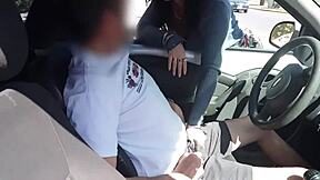 Latina cuckold masturbates stranger in car while husband films
