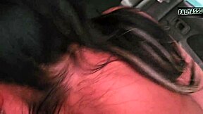 Petite whore begs taxi driver to fuck her hairy pussy without condom in car