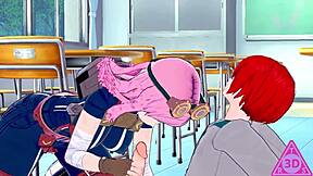 mei hatsume and shoto todoroki have intense hentai sex with blowjobs and cumshots