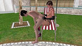 She asks, 'Want to see this cute lesbian riding a strapon in 3d?'