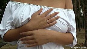 Big boobed teen Rita has outdoor solo sex adventure