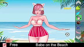 Babe plays erotic game on beach in anime hentai style