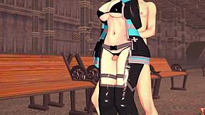 fiery servicing with a hot stream as cosplayer takes control