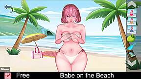Babe plays erotic game on beach in anime hentai style