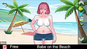 Babe plays erotic game on beach in anime hentai style