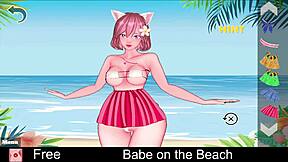 Babe plays erotic game on beach in anime hentai style