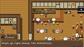 Horny client grabs waitress's big tits!