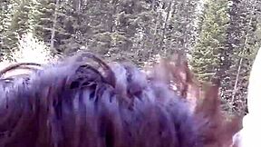 Petite Latina sucks and swallows big cock by river