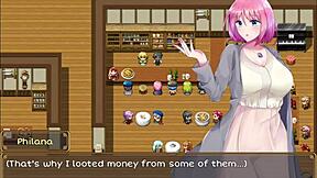 Horny client grabs waitress's big tits!