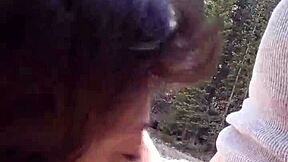 Petite Latina sucks and swallows big cock by river