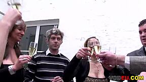 German gangbang with licking, cowgirl, blowjobs, and hardcore banging