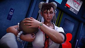 chun-li schoolgirl takes on monster cock in 3d