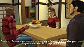 My grandfather fucks my girlfriend in cartoon style with missionary and cowgirl riding