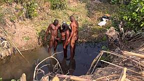 two strangers taking turns to fuck the teen village girl in the river