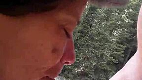 Petite Latina sucks and swallows big cock by river