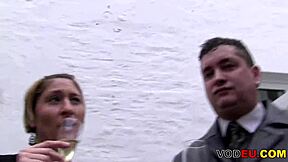 German gangbang with licking, cowgirl, blowjobs, and hardcore banging