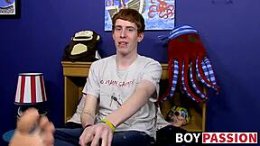 Guy with red hair interviewed before solo anal session with toys