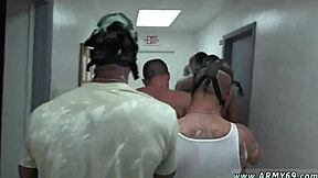 Naked army gay hazing in the shower leads to fucking