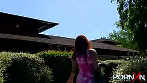 redhead ebony goddess relieves herself outdoors in public