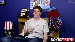 Guy with red hair interviewed before solo anal session with toys