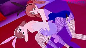 Mikoto Misaka and Kuroko Shirai in bunny girl intense 3P sex
