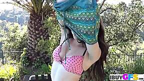 I watch hot brunette outdoor dildo masturbation closeup
