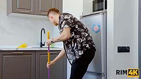 Russian girl in stockings enjoys threesome with friend