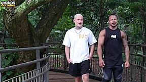 Father in law offers friendly hand to muscular bodybuilder