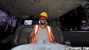 Construction worker tricked into intense gay sucking by a man in uniform
