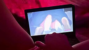 Kawaii girl watches hentai with her parents nearby