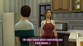 Steamy scene of the mother in law in the kitchen