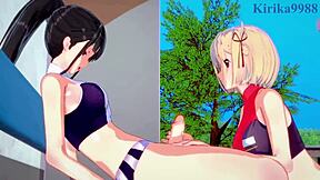 Chisato Nishikigi and Takina Inoue in Wild Futanari Hentai Sex