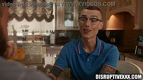 widower explores gay sex with tattooed hunk friend in deepthroat and bareback session