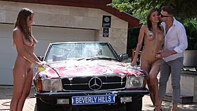 Slutty Carwash BFFs Kitana Lure and Zlata Shine Crave Hard Cock by Pool