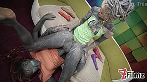 tattooed femdom stretches sissy's small waist ass with extreme fisting and toys, fingering and masturbating intensely