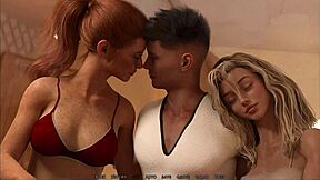 I witness an amazing threesome with two hoties in this anime game