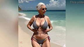 Granny’s got a sexy new bikini, showing off with dirty talk, man, watch this horny gilf strip nude at the end, oops!