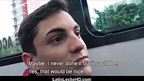 Straight European guy gets paid to have anal sex with gay Latino on the train