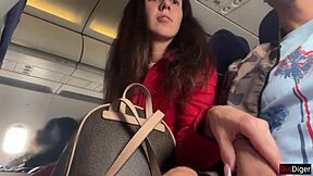 Skinny teen risks jerking off on crowded plane openly