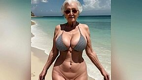 Granny’s got a sexy new bikini, showing off with dirty talk, man, watch this horny gilf strip nude at the end, oops!