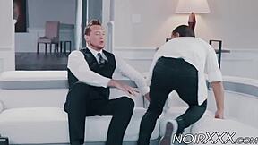 handsome tall businessman anally fucks young hunky black gay