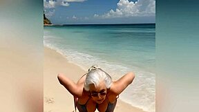 Granny’s got a sexy new bikini, showing off with dirty talk, man, watch this horny gilf strip nude at the end, oops!