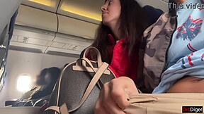 Skinny teen risks jerking off on crowded plane openly