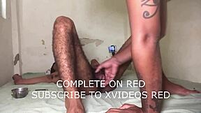 couple engages in blowjob with monster cock on living room bed