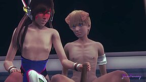 Overwatch Yaoi Femboy D.Va Gets Fucked with Dildo in Anime