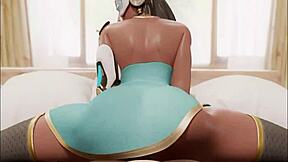 Beautiful anime CGI Symmetra in a hot scene in the hentai game