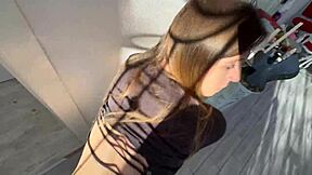 delivery girl tormented by thirst sips cum from greedy customer's dick